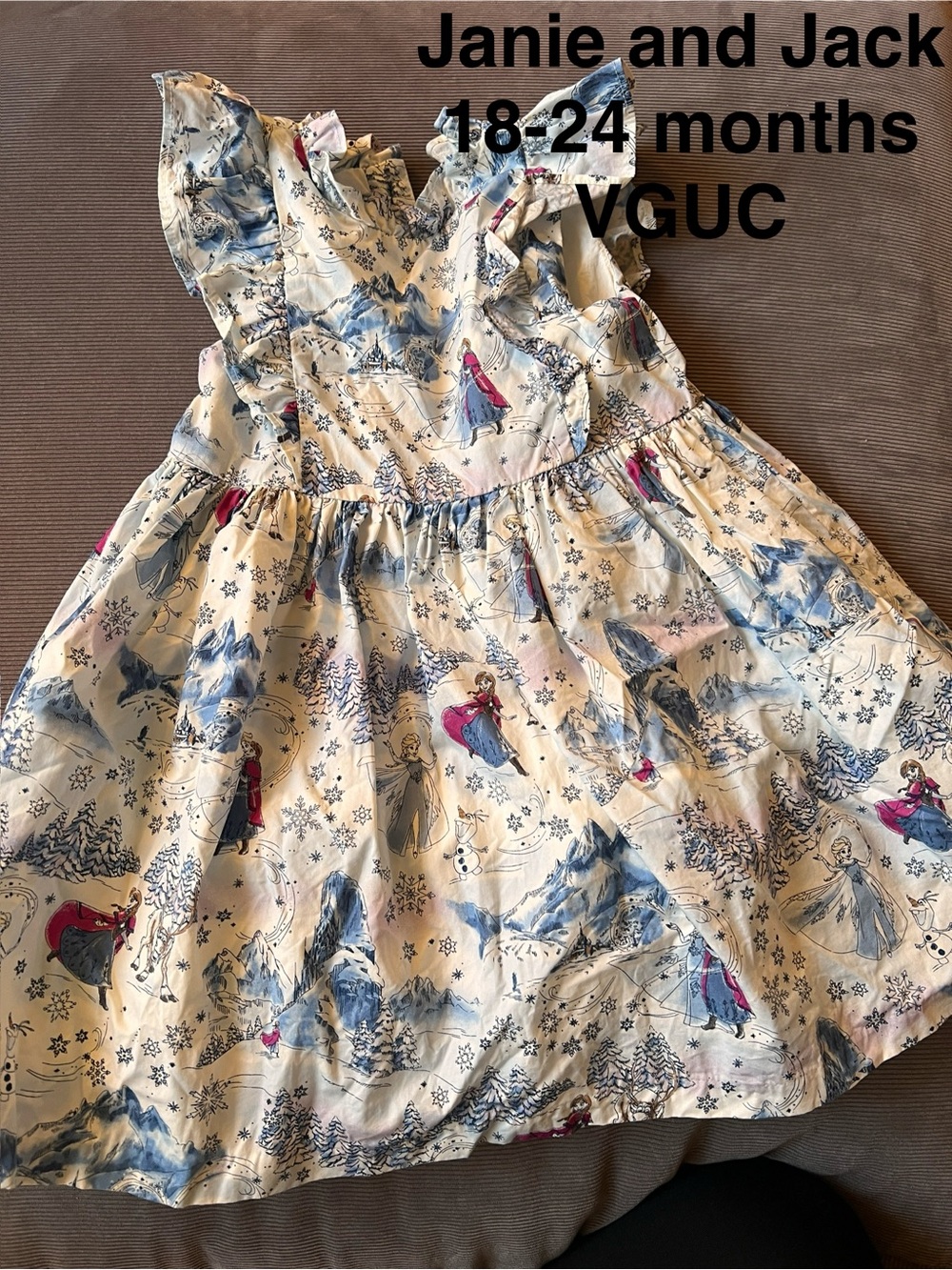 Janie and Jack White Dress with Blue and Pink Frozen Print